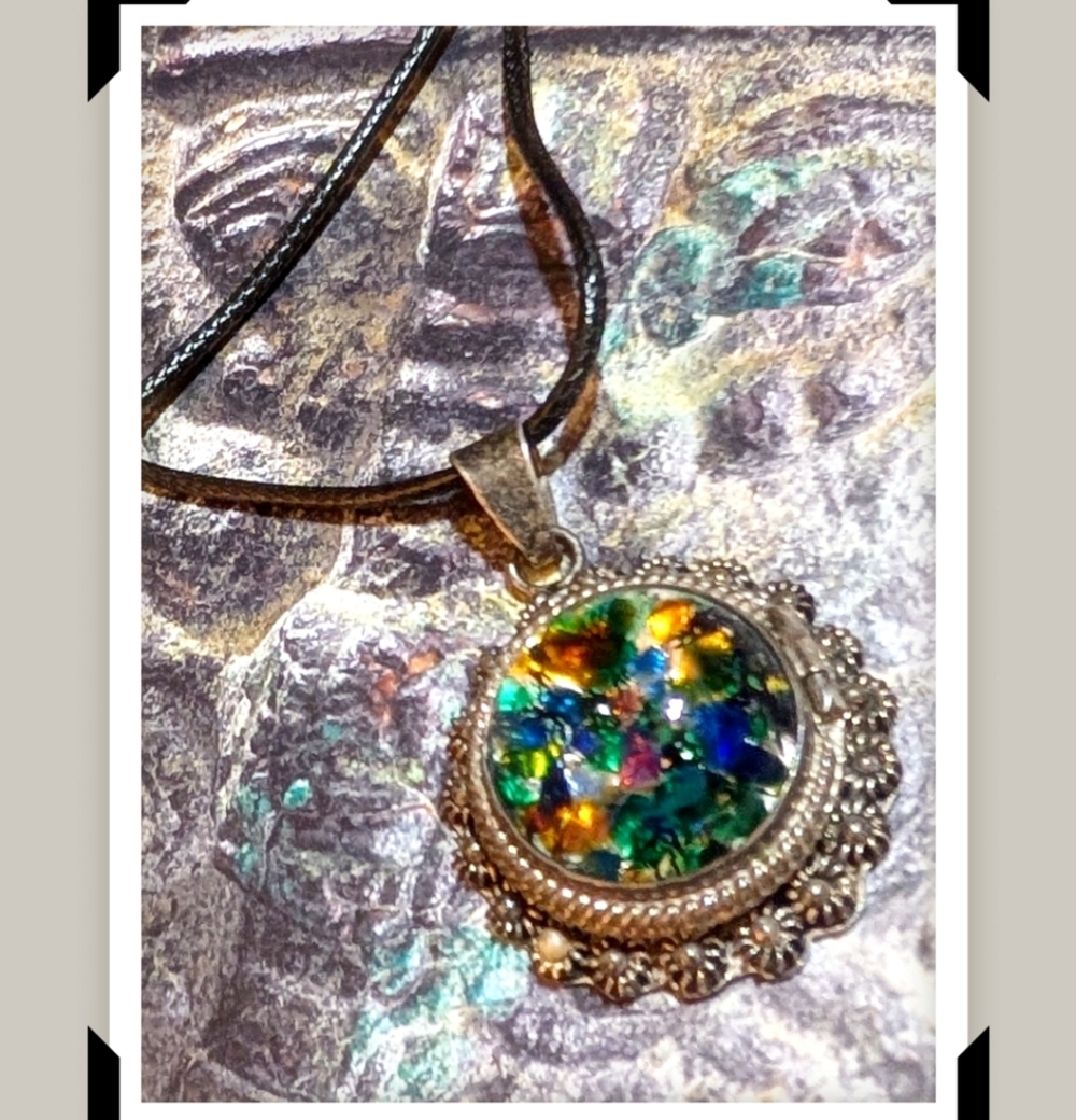 VTG Sterling Locket Necklace with Dichroic Glass